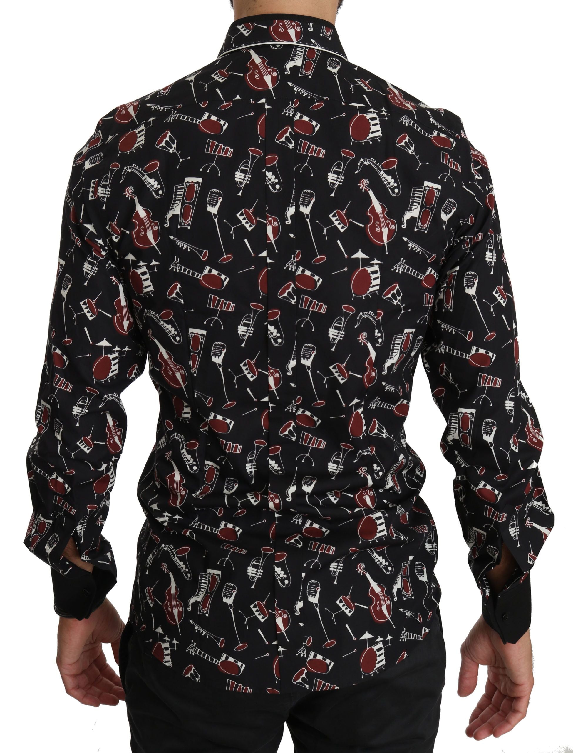 Dolce & Gabbana Elegant black shirt with musical print in cotton silk